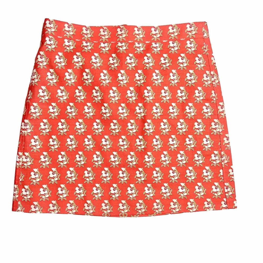 J Crew Pencil Skirt Women 4 Red White Floral Floral Core Career Classic Cotton‎